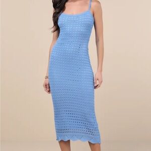 Lulus blue crochet open back dress